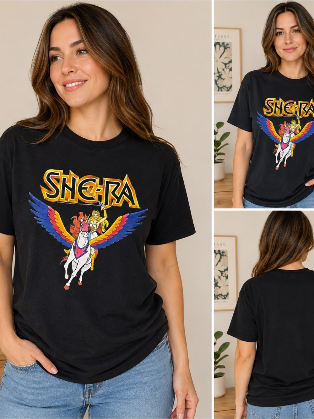 She-Ra Princess of Power Graphic T-Shirt Black Retro Cartoon Size Large